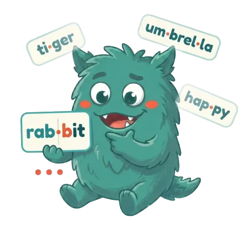 Crumbs splitting a word into syllables